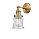 Canton Sconce shown in the Brushed Brass finish with a Clear shade