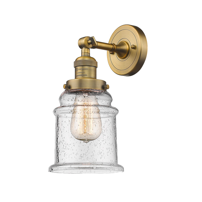 Canton Sconce shown in the Brushed Brass finish with a Seedy shade