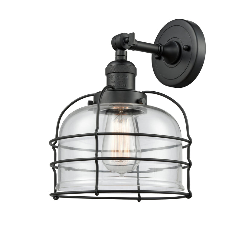 Bell Cage Sconce shown in the Matte Black finish with a Clear shade