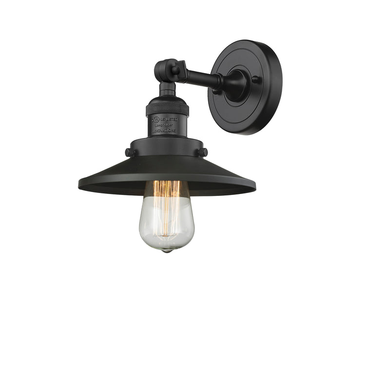 Railroad Sconce shown in the Matte Black finish with a Matte Black shade