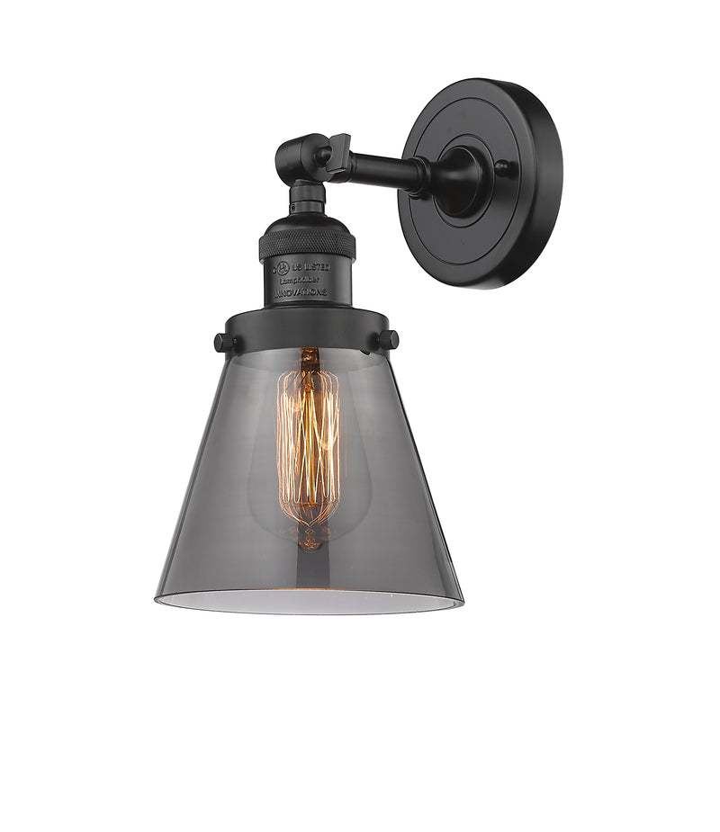 Innovations Lighting Small Cone 1-100 watt 6 inch Oil Rubbed Bronze Sconce with Smoked glass and Solid Brass 180 Degree Adjustable Swivel With Engraved Cast Cup 203OBG63