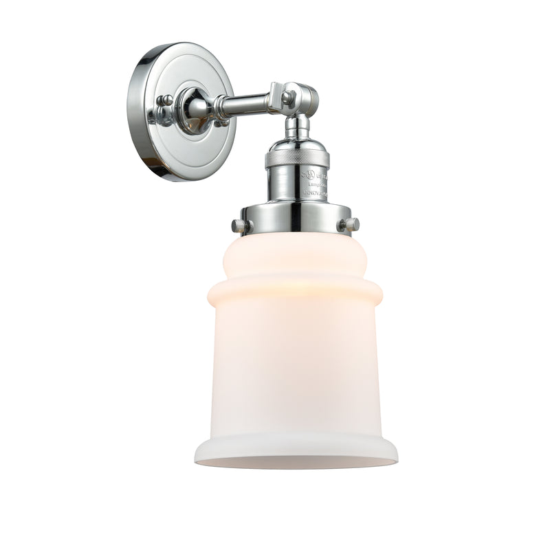 Canton Sconce shown in the Polished Chrome finish with a Matte White shade