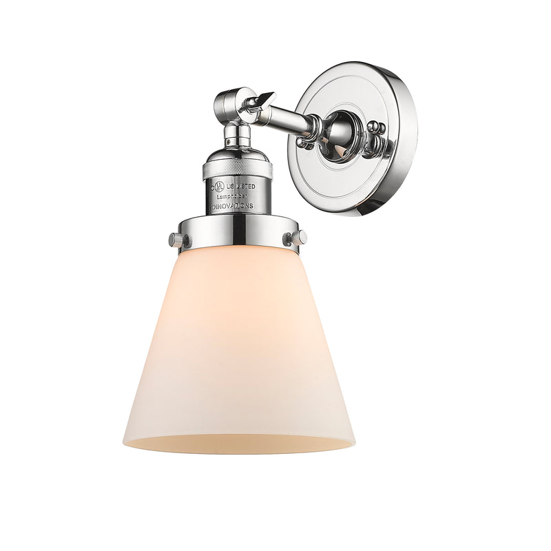 Cone Sconce shown in the Polished Chrome finish with a Matte White shade