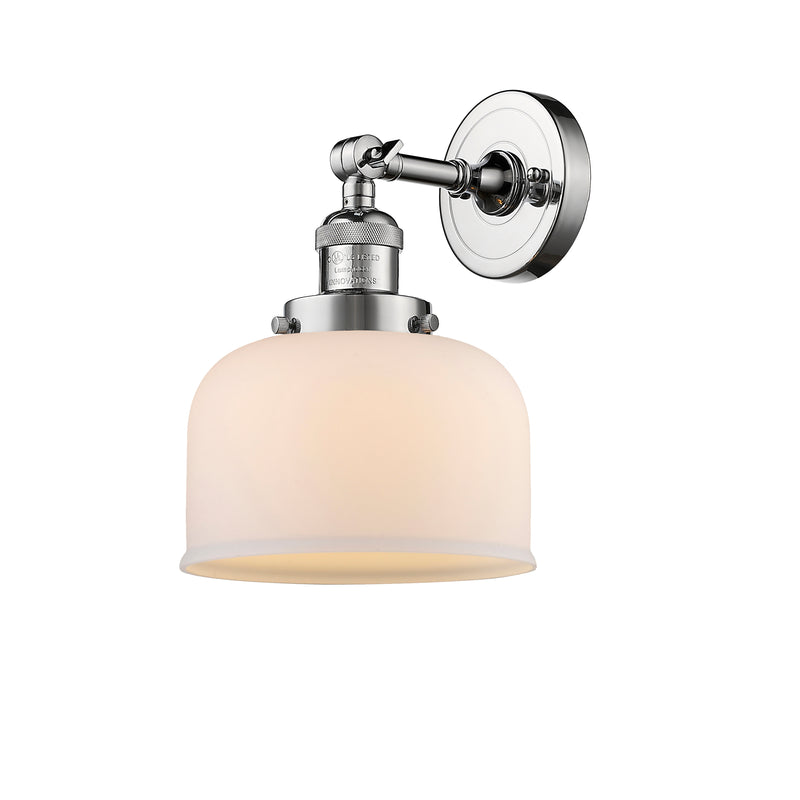 Bell Sconce shown in the Polished Chrome finish with a Matte White shade