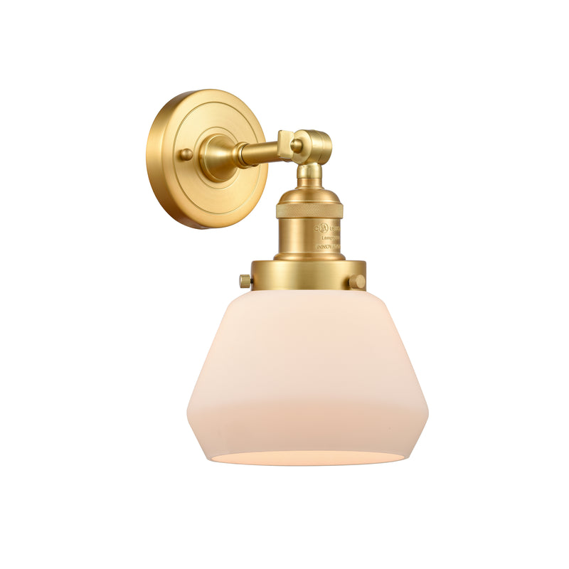 Fulton Sconce shown in the Satin Gold finish with a Matte White shade