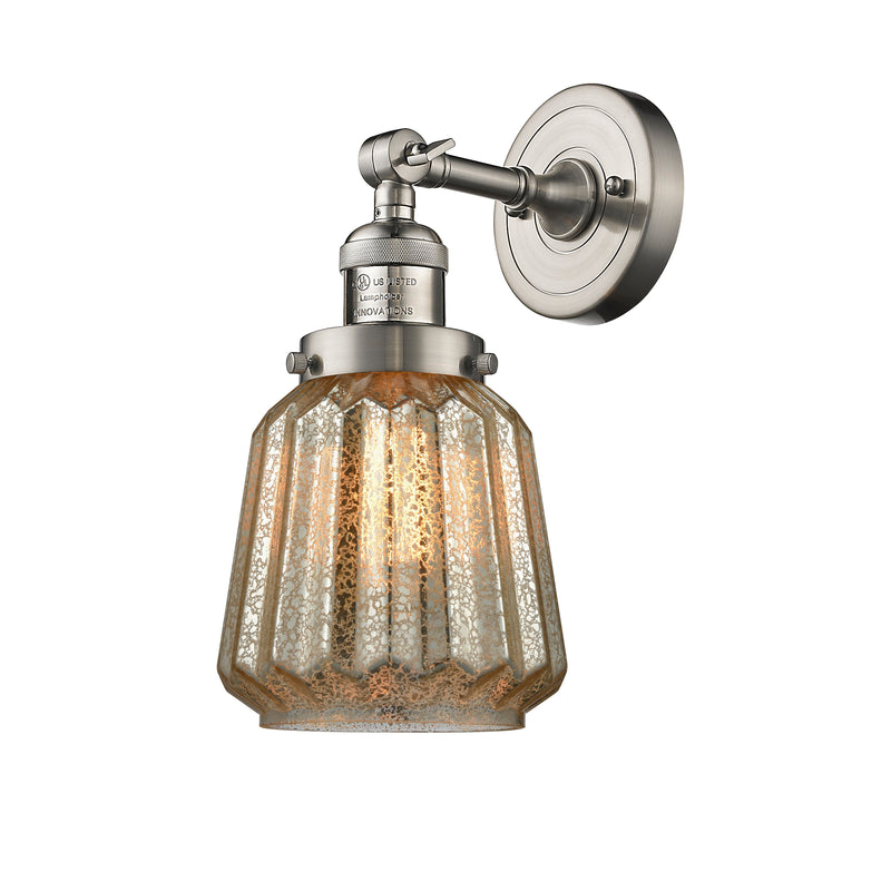 Chatham Sconce shown in the Brushed Satin Nickel finish with a Mercury shade