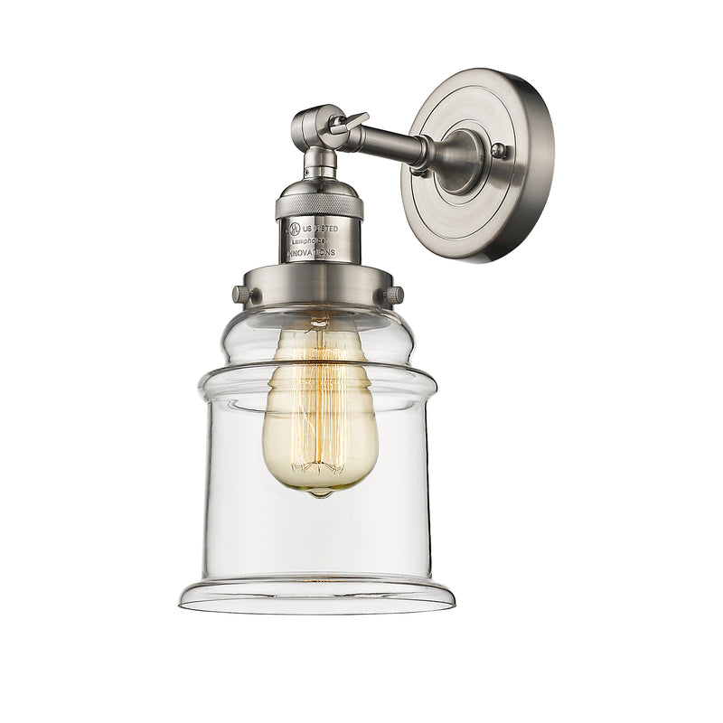 Canton Sconce shown in the Brushed Satin Nickel finish with a Clear shade