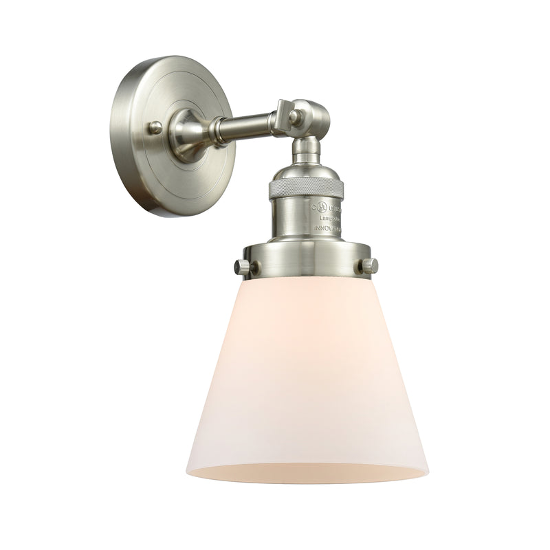 Cone Sconce shown in the Brushed Satin Nickel finish with a Matte White shade