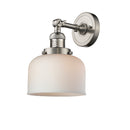 Bell Sconce shown in the Brushed Satin Nickel finish with a Matte White shade