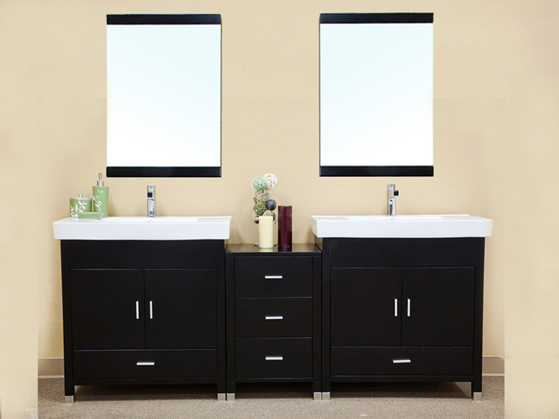 Bellaterra 80.7" Double Sink Vanity Wood Black 203107-D