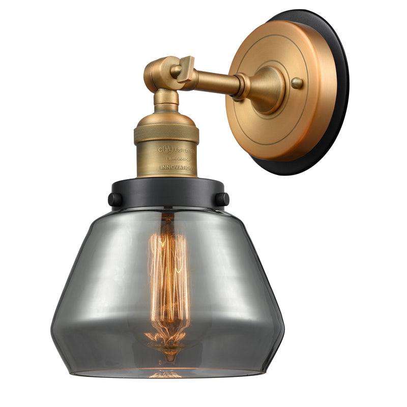 Fulton Sconce shown in the Brushed Brass finish with a Plated Smoke shade