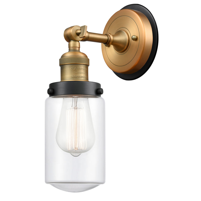 Dover Sconce shown in the Brushed Brass finish with a Clear shade