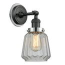 Chatham Sconce shown in the Matte Black finish with a Clear shade