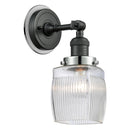 Colton Sconce shown in the Matte Black finish with a Clear Halophane shade