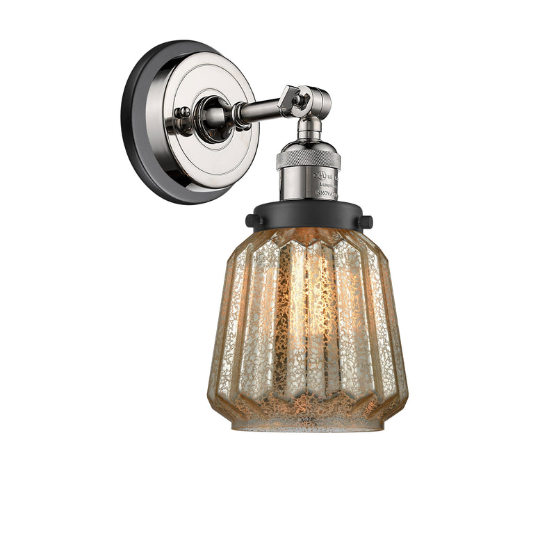 Chatham Sconce shown in the Polished Nickel finish with a Mercury shade