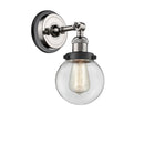 Beacon Sconce shown in the Polished Nickel finish with a Clear shade