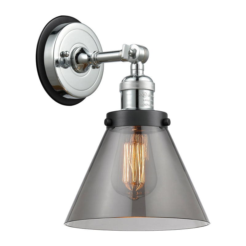 Cone Sconce shown in the Polished Chrome finish with a Plated Smoke shade