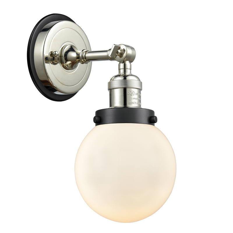 Beacon Sconce shown in the Polished Nickel finish with a Matte White shade