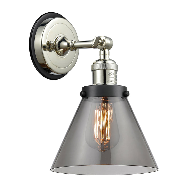 Cone Sconce shown in the Polished Nickel finish with a Plated Smoke shade