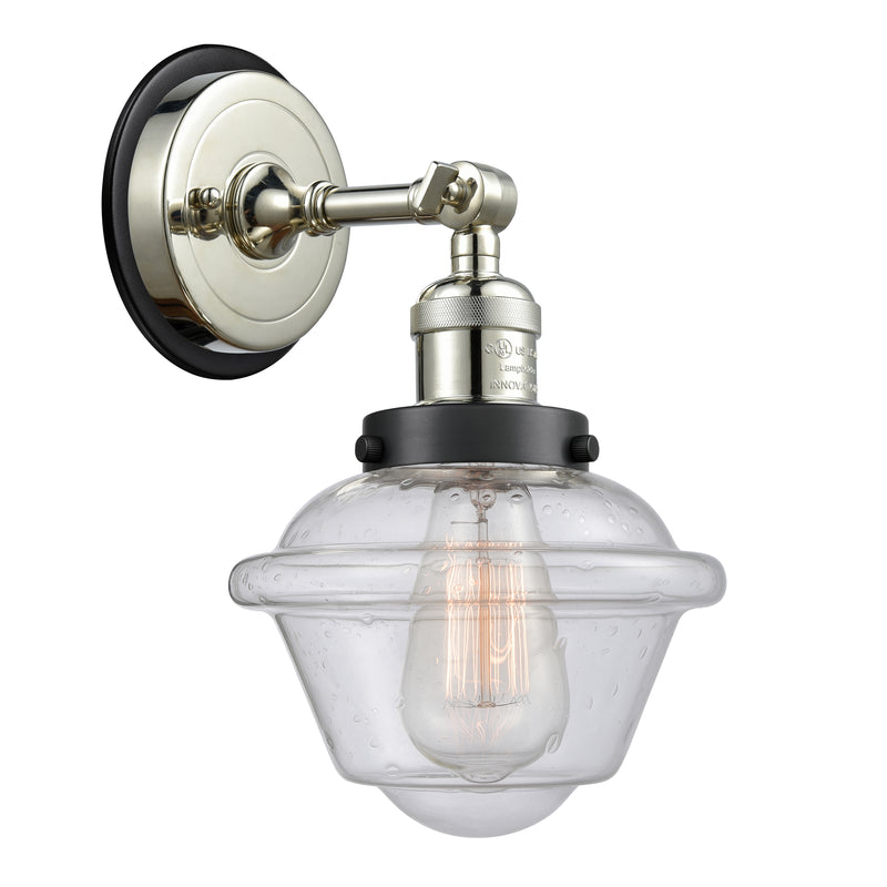 Oxford Sconce shown in the Polished Nickel finish with a Seedy shade