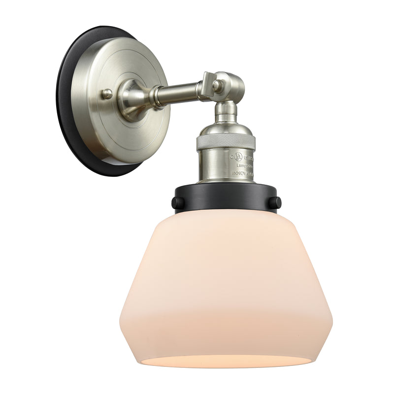 Fulton Sconce shown in the Brushed Satin Nickel finish with a Matte White shade