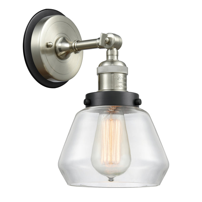 Fulton Sconce shown in the Brushed Satin Nickel finish with a Clear shade