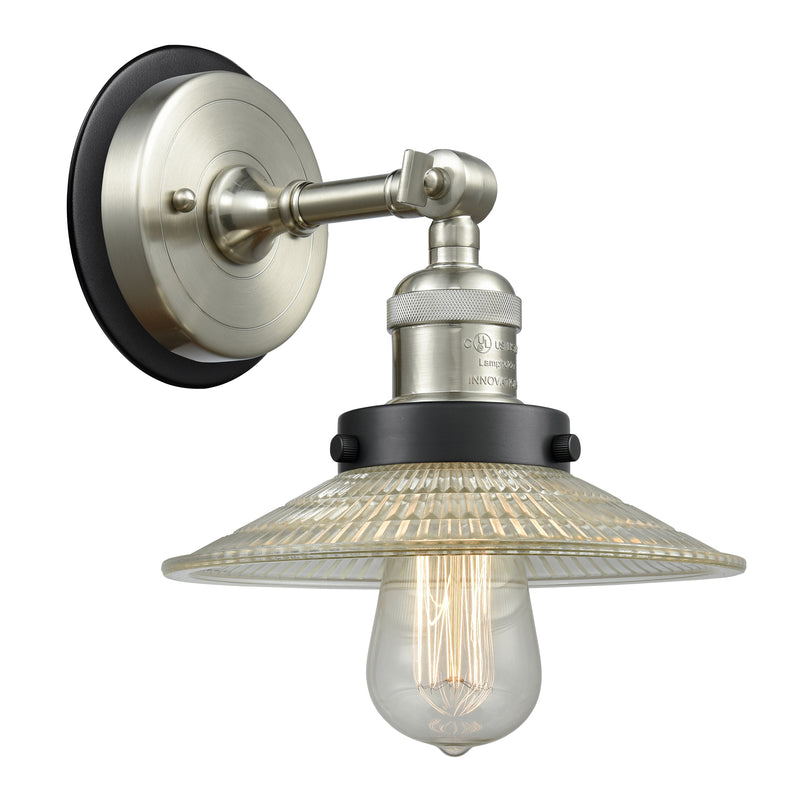 Halophane Sconce shown in the Brushed Satin Nickel finish with a Clear Halophane shade