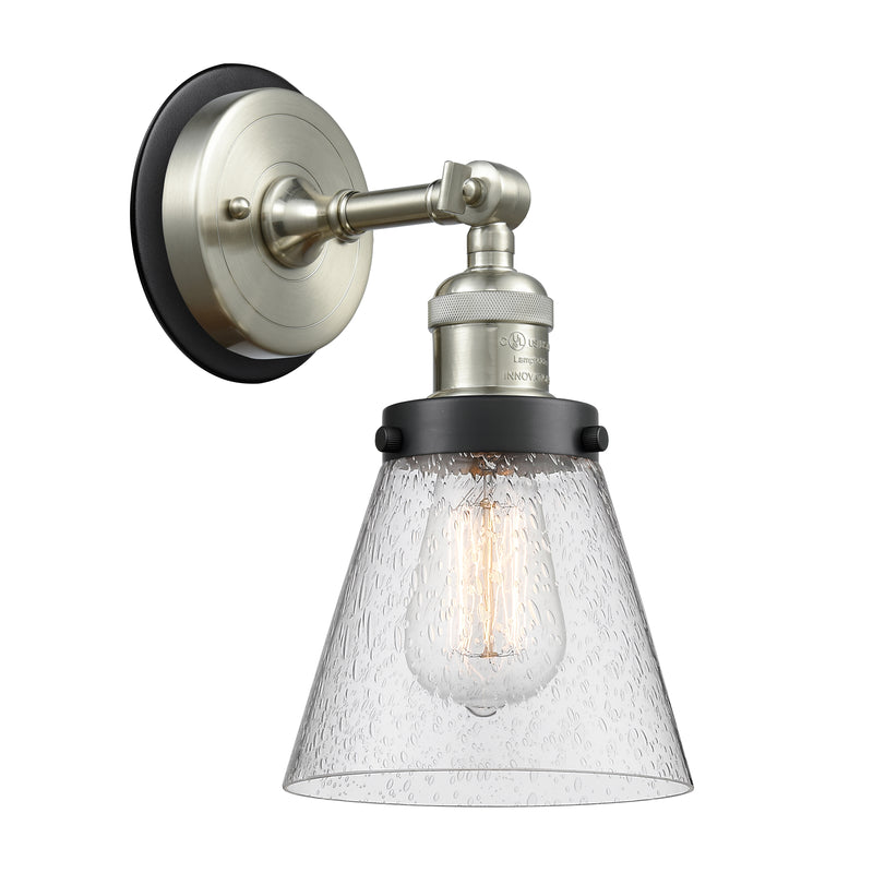 Cone Sconce shown in the Brushed Satin Nickel finish with a Seedy shade