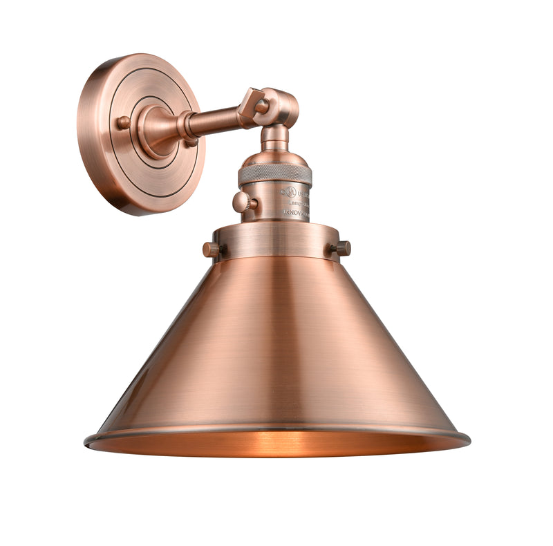 Innovations Lighting Briarcliff 1-100 watt 10 inch Antique Copper Sconce with Antique Copper Briarcliff shades and Solid Brass 180 Degree Adjustable Swivel With Engraved Cast Cup Includes a "High-Low-Off" Switch. 203SWACM10AC