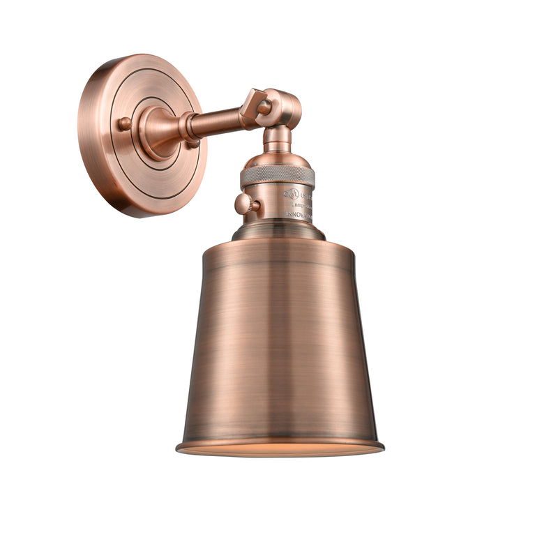 Innovations Lighting Addison 1-100 watt 5 inch Antique Copper Sconce with Antique Copper Addison shades and Solid Brass 180 Degree Adjustable Swivel With Engraved Cast Cup Includes a "High-Low-Off" Switch. 203SWACM9AC