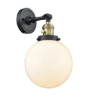 Innovations Lighting Beacon 1-100 watt 8 inch Black Antique Brass Sconce with Matte White Cased glass and Solid Brass 180 Degree Adjustable Swivel With Engraved Cast Cup Includes a "High-Low-Off" Switch. 203SWBABG2018