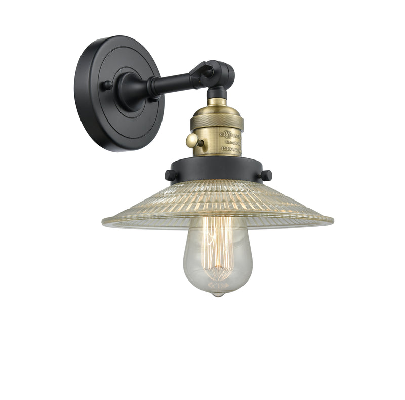 Innovations Lighting Halophane 1-100 watt 10 inch Black Antique Brass Sconce with Halophane glass and Solid Brass 180 Degree Adjustable Swivel With Engraved Cast Cup Includes a "High-Low-Off" Switch. 203SWBABG2