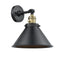 Innovations Lighting Briarcliff 1-100 watt 10 inch Black Antique Brass Sconce with Black Briarcliff shades and Solid Brass 180 Degree Adjustable Swivel With Engraved Cast Cup Includes a "High-Low-Off" Switch. 203SWBABM10BK