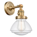 Olean Sconce shown in the Brushed Brass finish with a Seedy shade