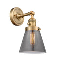 Innovations Lighting Small Cone 1-100 watt 6 inch Brushed Brass Sconce with Smoked glass and Solid Brass 180 Degree Adjustable Swivel With Engraved Cast Cup Includes a "High-Low-Off" Switch. 203SWBBG63