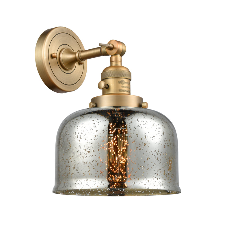 Innovations Lighting Large Bell 1-100 watt 8 inch Brushed Brass Sconce with Silver Plated Mercury glass and Solid Brass 180 Degree Adjustable Swivel With Engraved Cast Cup Includes a "High-Low-Off" Switch. 203SWBBG78