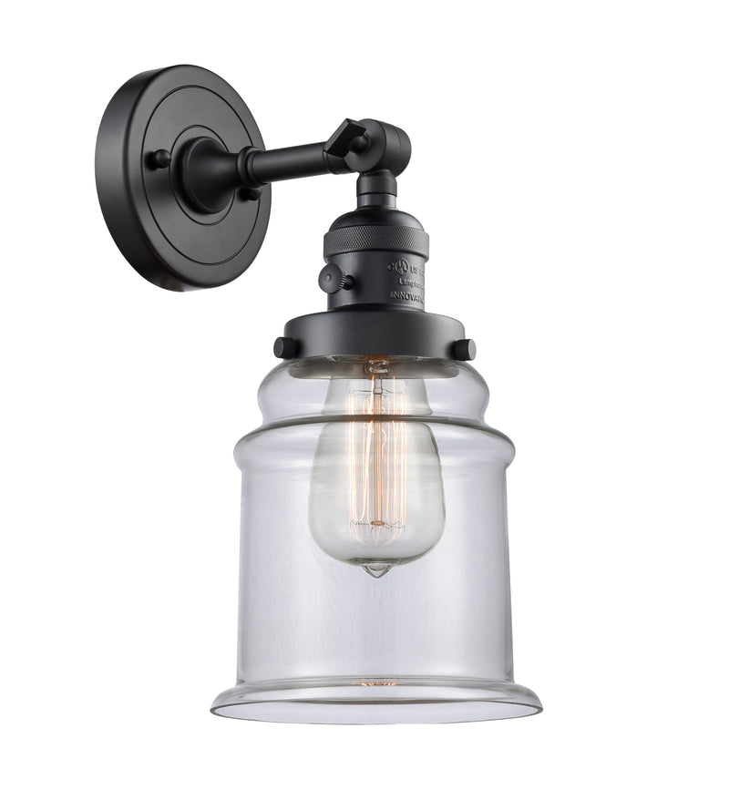 Innovations Lighting Canton 1-100 watt 6.5 inch Black Sconce with Clear glass and Solid Brass 180 Degree Adjustable Swivel With Engraved Cast Cup Includes a "High-Low-Off" Switch. 203SWBKG182