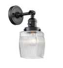 Innovations Lighting Colton 1-100 watt 5.5 inch Black Sconce with Thick Clear Halophane glass and Solid Brass 180 Degree Adjustable Swivel With Engraved Cast Cup Includes a "High-Low-Off" Switch. 203SWBKG302