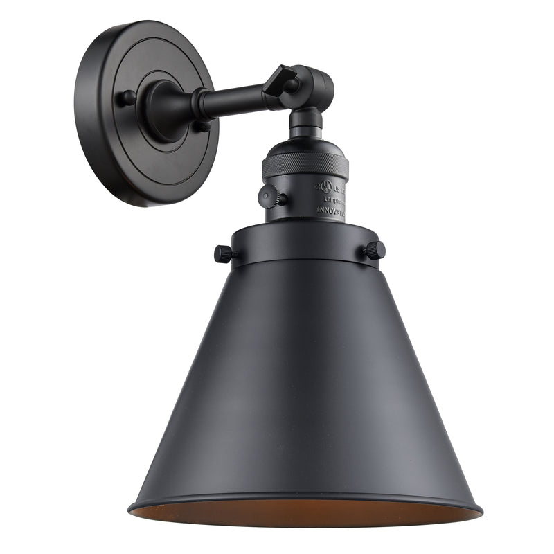 Appalachian Sconce shown in the Matte Black finish with a Matte Black shade