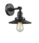 Innovations Lighting Railroad 1-100 watt 8 inch Black Sconce with Matte Black Railroad shades and Solid Brass 180 Degree Adjustable Swivel With Engraved Cast Cup Includes a "High-Low-Off" Switch. 203SWBKM6