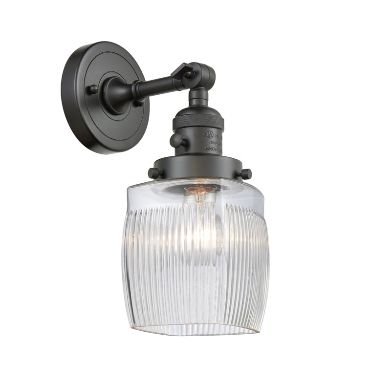 Innovations Lighting Colton 1-100 watt 5.5 inch Oil Rubbed Bronze Sconce with Thick Clear Halophane glass and Solid Brass 180 Degree Adjustable Swivel With Engraved Cast Cup Includes a "High-Low-Off" Switch. 203SWOBG302