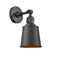 Innovations Lighting Addison 1-100 watt 5 inch Oil Rubbed Bronze Sconce with Oil Rubbed Bronze Addison shades and Solid Brass 180 Degree Adjustable Swivel With Engraved Cast Cup Includes a "High-Low-Off" Switch. 203SWOBM9OB