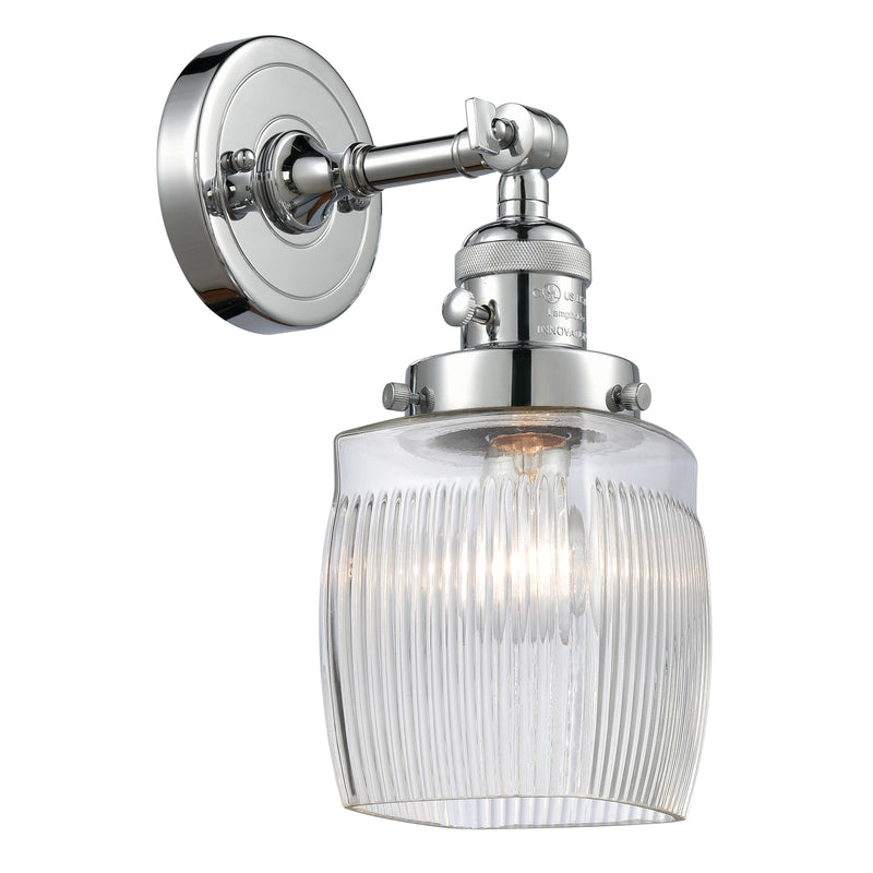 Colton Sconce shown in the Polished Chrome finish with a Clear Halophane shade