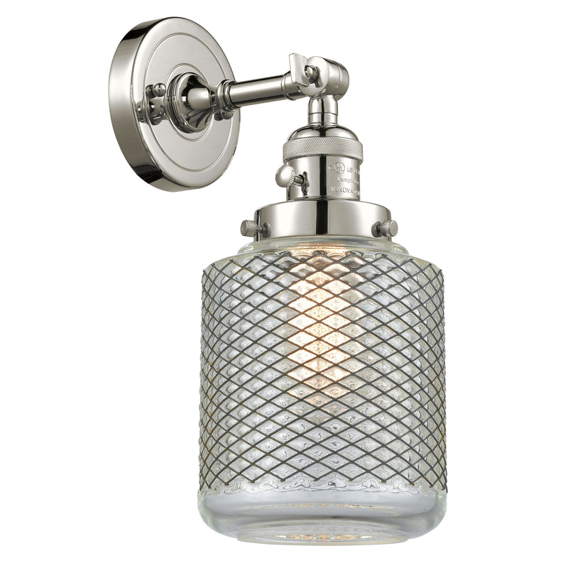 Stanton Sconce shown in the Polished Nickel finish with a Clear Wire Mesh shade