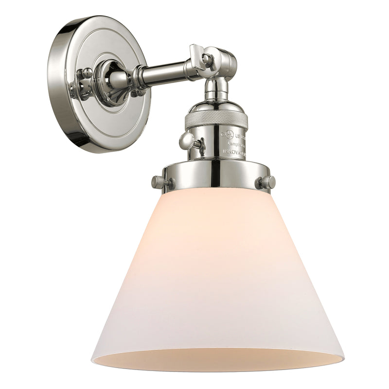 Cone Sconce shown in the Polished Nickel finish with a Matte White shade