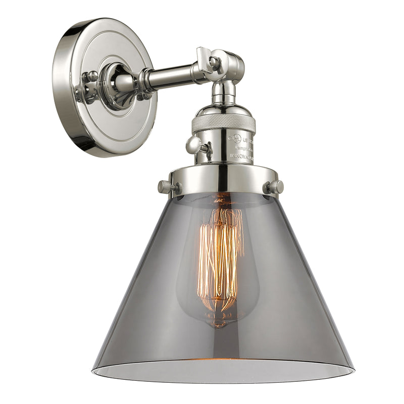 Cone Sconce shown in the Polished Nickel finish with a Plated Smoke shade