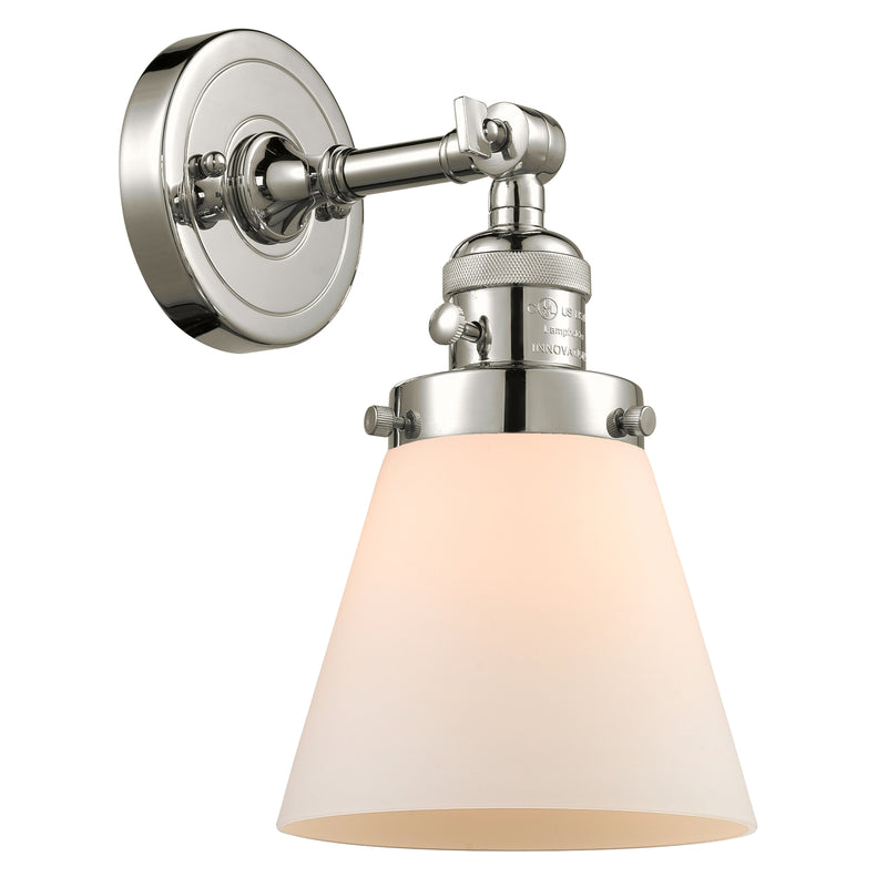 Cone Sconce shown in the Polished Nickel finish with a Matte White shade