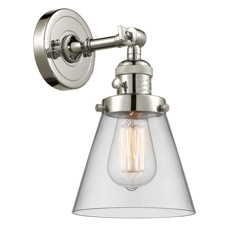 Cone Sconce shown in the Polished Nickel finish with a Clear shade