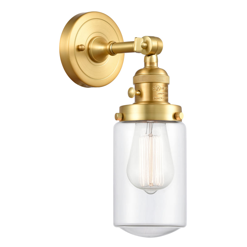 Dover Sconce shown in the Satin Gold finish with a Clear shade