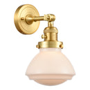 Olean Sconce shown in the Satin Gold finish with a Matte White shade